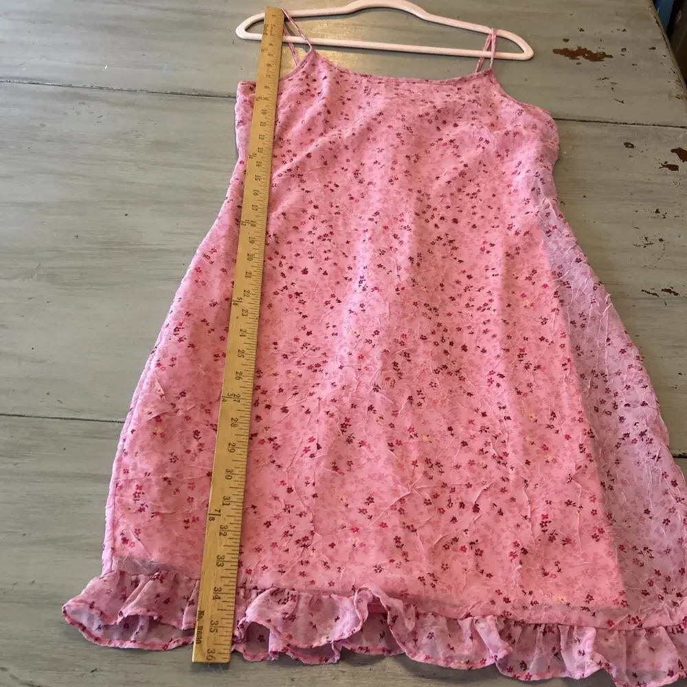 Y2K Byer Too Pink Ditzy Floral Ruffle Hem Mini Sundress Sz 11 Whimsy Cutesy Vtg - Picture 3 of 8